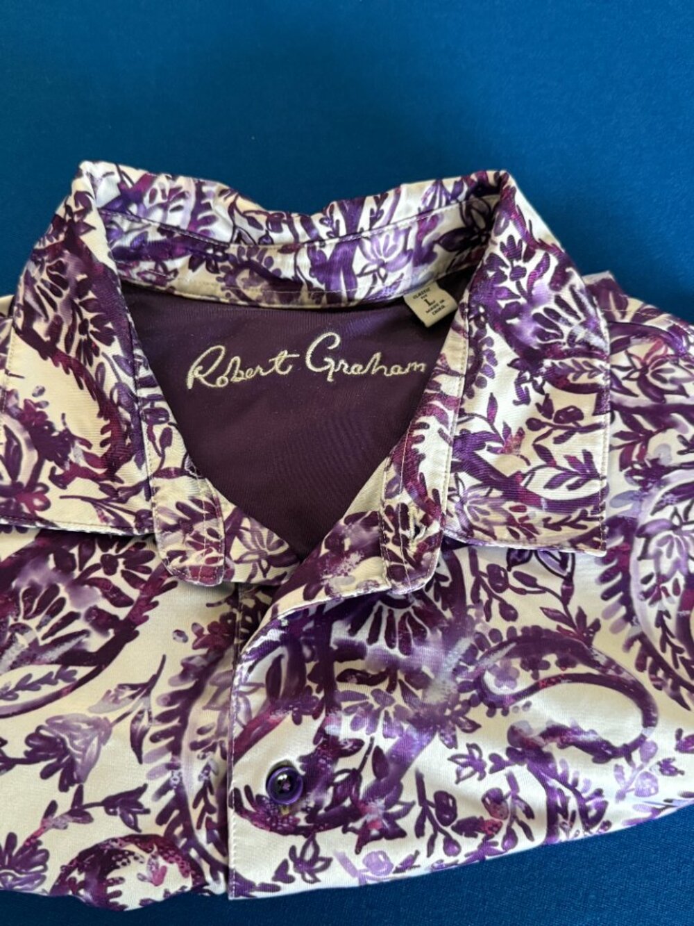 Robert Graham Men's Golf Polo, Purple Paisley Print, Size L — EUC! - Picture 3 of 5
